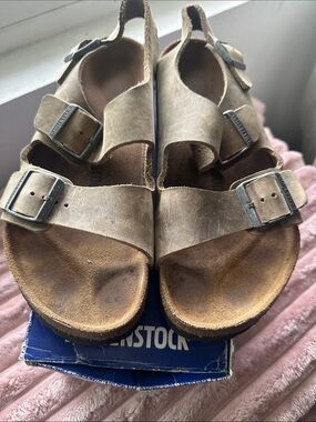 Birkenstock Tan Suede Two-Buckle Sandals